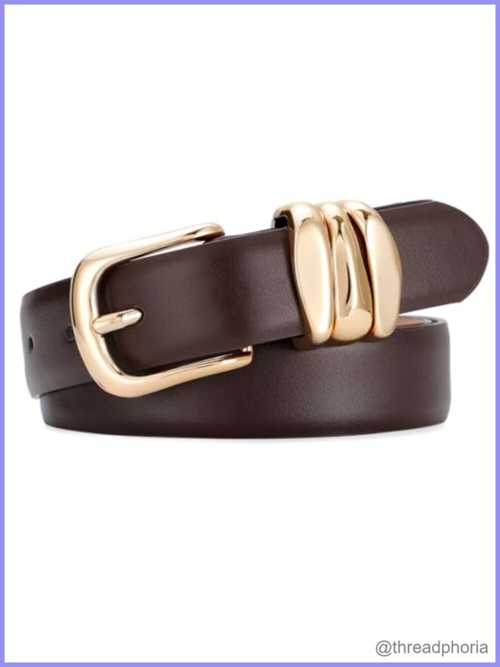 Women's Faux Leather Waist Belt with Gold Pin Buckle & Triple Keeper Loops